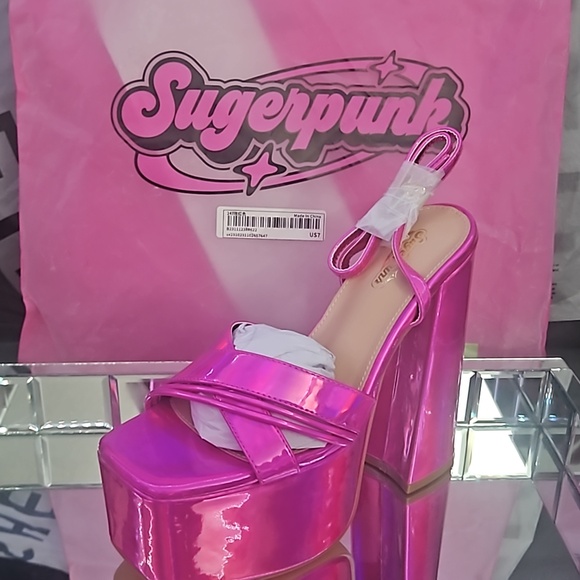 Pink chunky heels - Picture 3 of 4